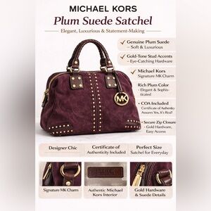 Michael Kors - Plum Suede Satchel with Gold Accents: COA Included